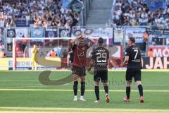 3. Liga; FC Ingolstadt 04 - TSV 1860 München; Tor Jubel Treffer 2:1 David Kopacz (29, FCI) mit Jannik Mause (7, FCI) Pascal Testroet (37, FCI)