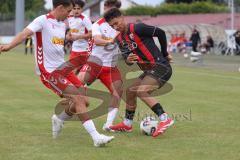 *** Bayernliga Nord - Saison 2025/26 - FC Ingolstadt 04 II - Jahn Regensburg II - Mustafa Özden (Nr.6 - FC Ingolstadt II) - Seibold Jakob #10 Regensburg - Totschnik Josef #6 Regensburg - Foto: Meyer Jürgen