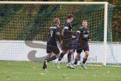 Bezirksliga - Saison 2025/26 - TSV Ober./Unterhaunstadt -  TSV Gaimersheim - Der 0:1 Führungstreffer durch Domenic Raimann (Nr.26 - TSV Gaimersheim) - Ali Cakmakci Torwart Ober/Unterh.stadt - jubel - Luca Mancini (Nr.21 - TSV Gaimersheim) - Foto: Meyer Jü