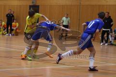 Hallenturnier Gaimersheim - Saison 2025/26 - DJK Ingolstadt - FC Hitzhofen - Tobias Schmid gelb Hitzhofen - Vincent Amann blau DJK -  - Foto: Meyer Jürgen