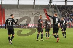 3. Liga; FC Ingolstadt 04 - Erzgebirge Aue; Tor Jubel Treffer 1:0 Max Besuschkow (17, FCI) Sebastian Grönning (11, FCI) David Kopacz (29, FCI) Benjamin Kanuric (8, FCI) Mladen Cvjetinovic (19, FCI)