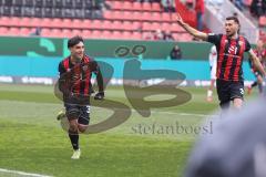 3. Liga; FC Ingolstadt 04 - VfB Stuttgart II; Deniz Zeitler (38, FCI) Tor Jubel Treffer innerhalb 24 Sekunden 1:0 mit Lukas Fröde (34, FCI)