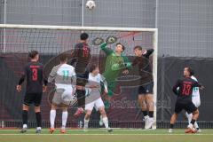 *** Bayernliga Nord - Saison 2025/26 - FC Ingolstadt 04 II - TSV Neudrossenfeld - Berkay Oztürk (Nr.14 - FC Ingolstadt II) - Torwart Raphael Eßlinger (Nr.12 - FC Ingolstadt II) - Foto: Meyer Jürgen