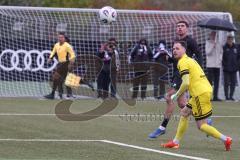 *** Bayernliga Nord - Saison 2025/26 - *** FC Ingolstadt 04 II - SC Eltersdorf - Der 1:0 Führungstreffer durch Ognjen Draculic (Nr.9 - FC Ingolstadt II) - jubel - Axel Hofmann Torwart Eltersdorf - Foto: Meyer Jürgen