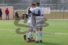 AUDI - Schanzer Amateur Cup - Finale- Saison 2024/25 - SV Hundszell - SV Menning - Der 3:1 Führungstreffer Lukas Conradi weiss Hundszell - Eric Jung Torwart Menning - jubel - Johannes Rindlbacher weiss rechts Hundszell - Foto: Meyer Jürgen
