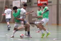 Hallenturnier Ingolstadt Nord - Saison 2024/25 - MBB SG MAnching - FC Fatih Ingolstadt  - Daniel Powel weisss Manching - Mert Karatas grün Fatih - Sebastian Rutkowski grün Fatih rechts - Foto: Meyer Jürgen