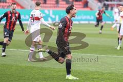 3. Liga; FC Ingolstadt 04 - VfB Stuttgart II; Tor Jubel Treffer Deniz Zeitler (38, FCI) in der ersten Minute 1:0, Amaniampong Kaden (2 VFB) Cissé Moussa (21 VFB)