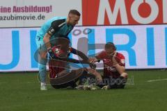 3.Liga - Saison 2022/2023 - FC Ingolstadt 04 -  - FC Freiburg II - Torwart Marius Funk (Nr.1 - FCI) - Hans Nunoo Sarpei (Nr.14 - FCI) - Rico Preissinger (Nr.6 - FCI) - Foto: Meyer Jürgen