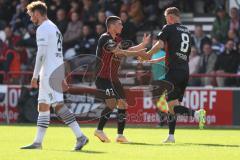 3.Liga - Saison 2023/2024 - SC Verl - FC Ingolstadt 04 - Der 2:1 Anschlusstreffer durch Benjamin Kanuric (Nr.8 - FCI) - jubel - Felix Keidel (Nr.43 - FCI) -  - Foto: Meyer Jürgen