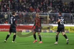 3. Liga; TSV 1860 München - FC Ingolstadt 04; Tor Jubel Treffer 1:1 Sebastian Grönning (11, FCI) köpft ins Tor Ausgleich, Marcel Costly (22, FCI) David Kopacz (29, FCI)