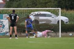 Bezirksliga - Saison 2025/26- TSV Gaimersheim - ASV Dachau - Florian Meier Torwart (Nr.22 - TSV Gaimersheim) - Sebastian Mack blau Dachau verschiesst einen Strafstoß -  - Foto: Meyer Jürgen