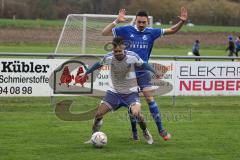 Kreisliga - Saison 2022/2023 - Sv Hundszell - TSV Ober/Unterhaunstadt - Manuel Wittmann weiss Hundszell - Stefan Härdl blau Oberh.stadt - Foto: Meyer Jürgen