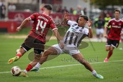 Saison 2026/27 - Freundschaftsspiel - 1. FC Nürnberg - FC Ingolstadt 04 - Sejdo Durakov (Nr.11 - FCI) - Andrea Ceresoli (Nr.14 - FCN) - Foto: Meyer Jürgen