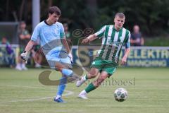 Landesliga - Saison 2025/26 - SV Manching - FC Stätzling - Sebastian Graßl (Nr.10 - SV Manching) - Fabian Roßner Torwart FC Stätzling - Foto: Meyer Jürgen