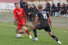 Bayernliga Süd - Saison 2021/2022 - FC Ingolstadt 04 II - TürkAugsburg - Brunner Jonas (#3 FCI) - Maximilian Merwald schwarz Augsburg - Foto: Meyer Jürgen