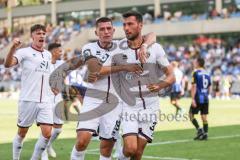 3. Liga; 1. FC Saarbrücken - FC Ingolstadt 04 - 2:3 Tor Jubel Treffer Lukas Fröde (34, FCI) mit Mladen Cvjetinovic (19, FCI) Simon Lorenz (32, FCI) Tim Heike (9, FCI) Pascal Testroet (37, FCI)