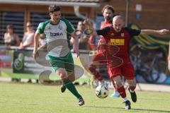 Freundschaftsspiel- Saison 2025/26- SV Kasing - FC Geisenfeld-  - Bilal Rihani grün Geisenfeld - Ömer Sali Moustafa rot Kasing - Foto: Meyer Jürgen