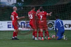 Landesliga - Saison 2024/25 - SV Manching - FSV Pfaffenhofen -  Der 0:2 Führungstreffer durch per Elfmeter durch Michael Senger rot Pfaffenhofen - jubel - Obermeier Thomas Torwart Manching - XXXXX - Foto: Meyer Jürgen