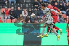 3. Liga; FC Ingolstadt 04 - Alemannia Aachen; Zweikampf Kampf um den Ball in der Luft Loune Mehdi (11 AA) Gustav Christensen (24, FCI)