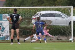 Bezirksliga - Saison 2025/26- TSV Gaimersheim - ASV Dachau - Florian Meier Torwart (Nr.22 - TSV Gaimersheim) - Sebastian Mack blau Dachau verschiesst einen Strafstoß -  - Foto: Meyer Jürgen