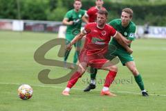 Landesliga - Saison 2024/25 - SV Manching - FSV Pfaffenhofen - Johannes Dexl (Nr.13 - SV Manching) - Maurice Untersänger rot Pfaffenhofen - Foto: Meyer Jürgen