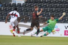 3. Liga - Saison 2025/26 - VFB Stuttgart II - FC Ingolstadt 04  - Torwart Markus Ponath (Nr.1 - FC Ingolstadt 04) - Simon Lorenz (Nr.32 - FC Ingolstadt 04) - Mohamed Sankoh (Nr.44 - VFB Stuttgart II) - Foto: Meyer Jürgen