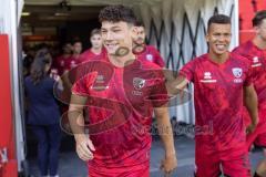 3. Liga; FC Ingolstadt 04 - SV Wehen Wiesbaden; vor dem Spiel Mads Borchers (9, FCI) Marcel Costly (22, FCI)