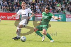Relegation - Bezirksliga - Saison 2024/25 - FC Gerolfing - Tus Raubling - Anastasios Porfyriadis grün Gerolfing - Dominic Reisner weiss Raubling - Foto: Meyer Jürgen