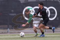 *** Bayernliga Nord - Saison 2025/26 - *** FC Ingolstadt 04 II - SC Eltersdorf - Valantis Floros weiss Eltersdorf  - Ognjen Draculic (Nr.9 - FC Ingolstadt II) - Foto: Meyer Jürgen
