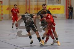 Lotto Bayern Hallencup - Finale - Lindenkreuzhalle Saison 2024/25 - FC Türk Sport Garching - Türk SV Ingolstadt - Aurel Kuqanaj rot Türk Ing -  - Maximilian Kalus schwarz Türk Sport Garching - Thomas Schreiner schwarz Türk Sport Garching - Foto: Meyer Jür