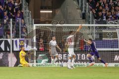 3. Liga; Erzgebirge Aue - FC Ingolstadt 04; Tor Jubel Treffer 1:0 Aue, Pepic Mirnes (10 Aue) Torwart Marius Funk (1, FCI) Mladen Cvjetinovic (19, FCI) #34#