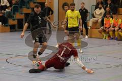 Lotto Bayern Hallencup - Lindenkreuzhalle Saison 2024/25 - FC Hitzhofen - FC Türk Sport Garching  - Valentin Puhar TW Hitzhofen - Thomas Schreiner schwarz Türk Garching - Foto: Meyer Jürgen