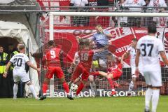 3. Liga; Energie Cottbus - FC Ingolstadt 04; Torwart Marius Funk (1, FCI) rettet pariert von Engelhardt Erik (18 EC) Hajrulla Romario (9 EC) Yannick Deichmann (20, FCI) Mladen Cvjetinovic (19, FCI)