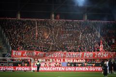 3. Liga; FC Ingolstadt 04 - Energie Cottbus; Fan Fankurve Banner Fahnen Spruchband Cottbus