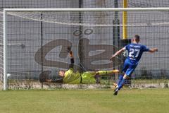 Bayernliga Nord - Saison 2023/2024 - FC Ingolstadt 04 - Würzburger FV 04 - Der 0:1 Führungstreffer durch Michel Dennie per Elfmeter - Bösl Enrique Torwart FCI - jubel - Foto: Meyer Jürgen