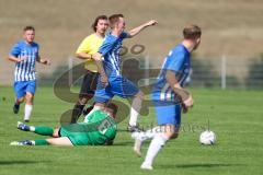 Kreisklasse - Saison 2024/25- SV Lippertshofen - SV Stammham  - Tobias Niefnecker blau Stammham - Nico Heiß grün Lippertshofen - Foto: Meyer Jürgen