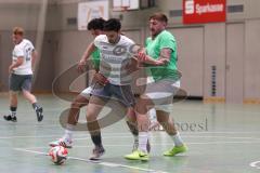 Hallenturnier Ingolstadt Nord - Saison 2024/25 - MBB SG MAnching - FC Fatih Ingolstadt  - Daniel Powel weisss Manching - Mert Karatas grün Fatih - Sebastian Rutkowski grün Fatih rechts - Foto: Meyer Jürgen