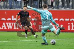 3. Liga; TSV Havelse - FC Ingolstadt 04; Torchance verpasst Mads Borchers (9, FCI) Torwart Opitz Tom (1 Havelse)