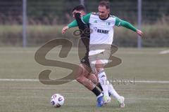 *** Bayernliga Nord - Saison 2025/26 - *** FC Ingolstadt 04 II - SC Eltersdorf - Manfred Strobel weiss Eltersdorf  - Ognjen Draculic (Nr.9 - FC Ingolstadt II) - Foto: Meyer Jürgen