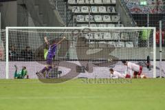 3. Liga; Erzgebirge Aue - FC Ingolstadt 04; Tor Jubel Treffer für Aue durch Fabisch Jonah (20 Aue), Torwart Kai Eisele (25, FCI) Mattis Hoppe (2, FCI) Lukas Fröde (34, FCI) Bornschein Ricky (9 Aue)