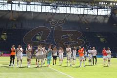 3. Fußball-Liga - Saison 2022/2023 - Borussia Dortmund II - FC Ingolstadt 04 - Die Mannschaft bedankt sich bei den mitgereisten Fans - Jubel - Foto: Meyer Jürgen