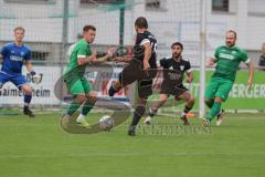 Bezirksliga - Saison 2025/26 - FC Gerolfing - TSV Gaimersheim - Torwart Florian Meier (Nr.22 - FC Gerolfing) - Armin Bortenschläger (Nr.18 - FC Gerolfing) - Nicolae Nechita (Nr.19 - TSV Gaimersheim) - Foto: Meyer Jürgen
