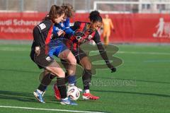 ***2. Bundesliga Frauen - Saison 2025/26 - FC Ingolstadt 04 Frauen - SV Meppen - Stefanie Reischmann (Nr.24 - FC Ingolstadt Frauen I) - Melissa Kuya Kuya -Strobel (Nr.14 - FC Ingolstadt Frauen I) - Mauly Lea blau Meppen - Foto: Meyer Jürgen