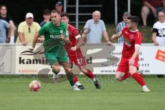 Landesliga - Saison 2024/25 - SV Manching - FSV Pfaffenhofen - Fabian Neumayer (Nr.9 - SV Manching) - Simon Heigl rot Pfaffenhofen - Foto: Meyer Jürgen