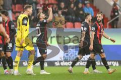 3. Liga; FC Ingolstadt 04 - Borussia Dortmund II; Tor Jubel Treffer Ausgleich 2:2, Yannick Deichmann (20, FCI) mit Deniz Zeitler (38, FCI) Max Besuschkow (17, FCI) David Kopacz (29, FCI) Eberwein Michael (14 BVB2)