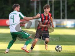 Landesliga - Freundschaftsspiel - Saison 2026/27 - SV Manching - FC Ingolstadt 04 II - Maximilian Eberwein (Nr.4 - SV Manching) - Justin Nottrodt (Nr.21 - FCI II) - Foto: Meyer Jürgen