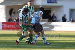 Landesliga - Saison 2025/26 - SV Manching - SV Cosmos Aystetten - Johannes  Dexl (Nr.13 - SV Manching) - Dejan Durasinovic blau Aystetten - Foto: Meyer Jürgen