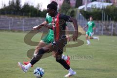 Bayernliga Nord - Saison 2024/25 - FC Ingolstadt 04 II - SV Fortuna Regensburg - Jason Osei Tutu (Nr.11 - FCI U21) - Nocerino Andrea grün Regensburg - Foto: Meyer Jürgen