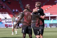 3. Liga; FC Ingolstadt 04 - Hallescher FC; Jannik Mause (7, FCI) Tor Jubel Treffer mit Daouda Beleme (9, FCI) Julian Kügel (31, FCI)