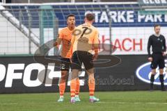 3. Liga; VfB Lübeck - FC Ingolstadt 04; Tor Jubel Treffer 0:1 Jannik Mause (7, FCI) mit Marcel Costly (22, FCI) Tanz
